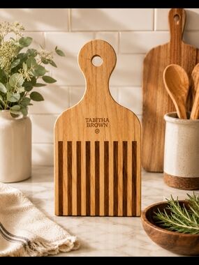 Tabitha Brown Afro Pick Striped Wood Cutting & Serving Board